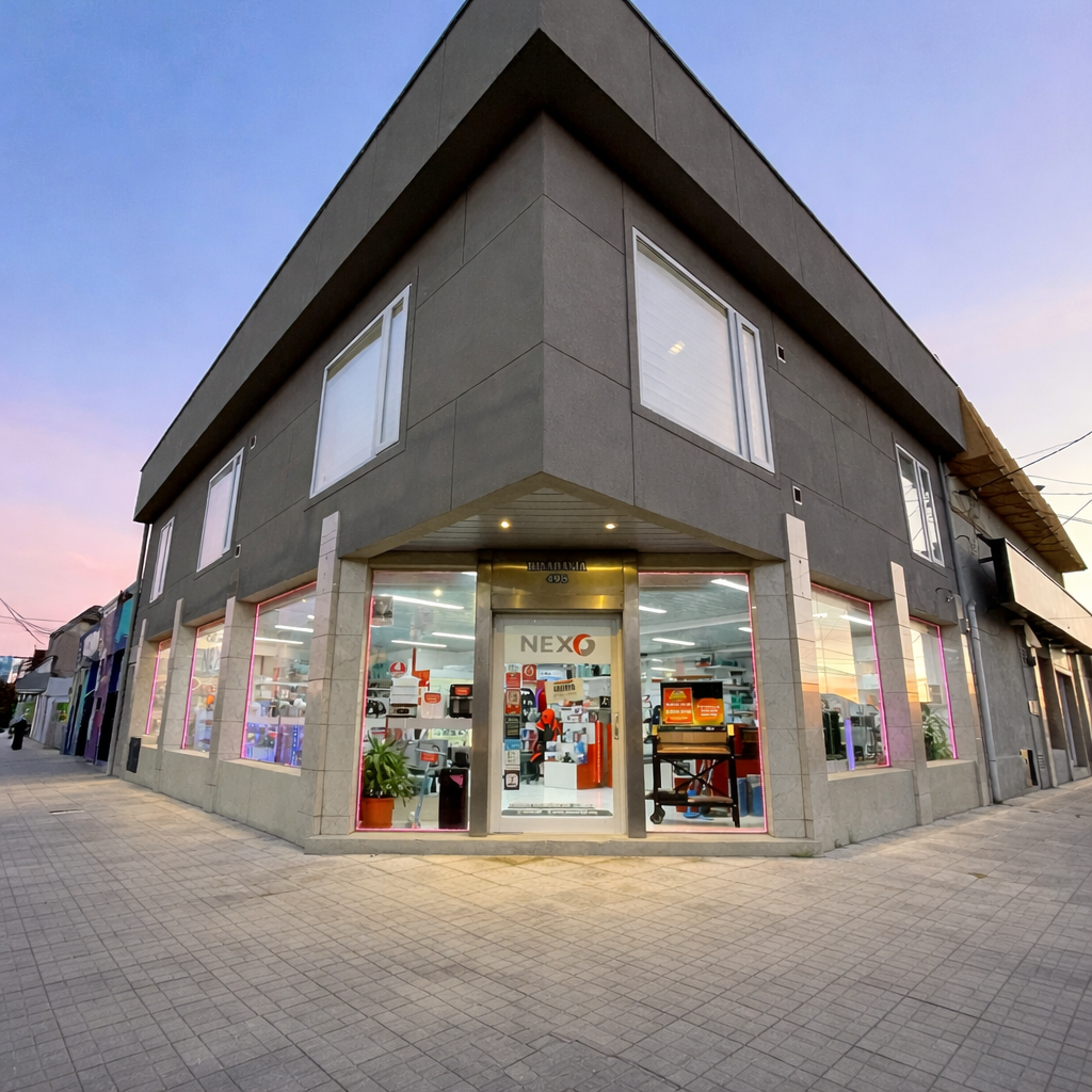modern storefront al atardecer