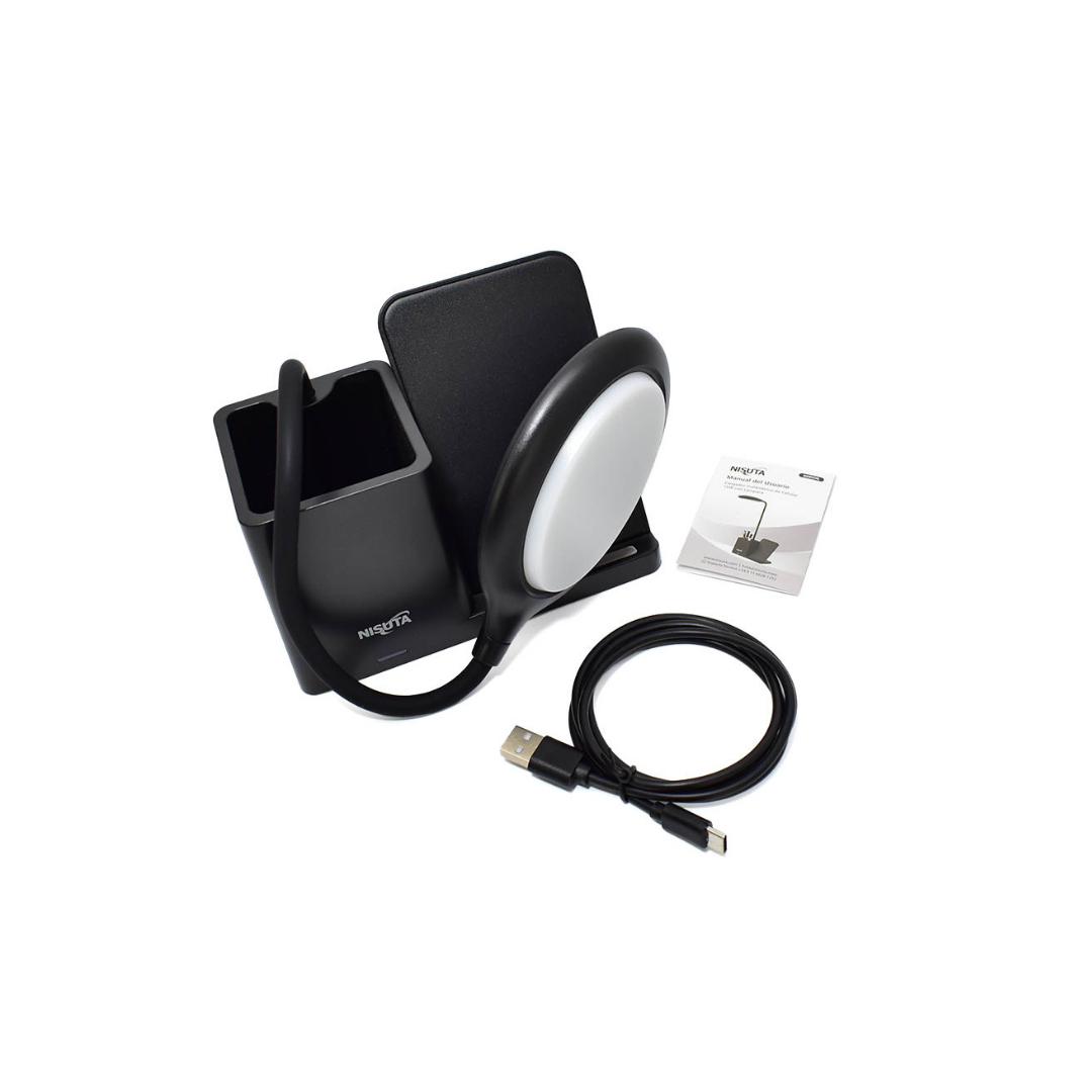 cargador inalambrico de 15w con lampara y portalapices cargador inalambrico de 15w con lampara y portalapices