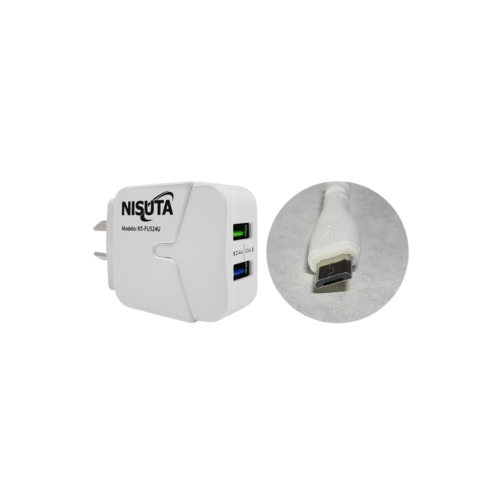 cargador de celular con 2 puertos usb de 2.4a y cable micro usb de 1m