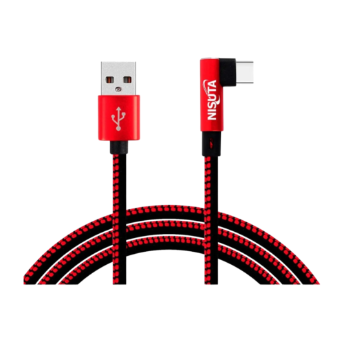 cable usb de 1m de 2.1a con conector a 90 y malla de tela