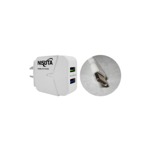 cargador de celular con 2 puertos usb de 2.4a y cable usb c de 1m