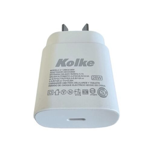 cargador kolke usb a 220v carga rapida 25w usb c bl s cabl kolke